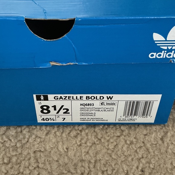 NWT Adidas Gazelle Bold Gray & White Original Suede Sneakers - Size 8.5 - Picture 8 of 9